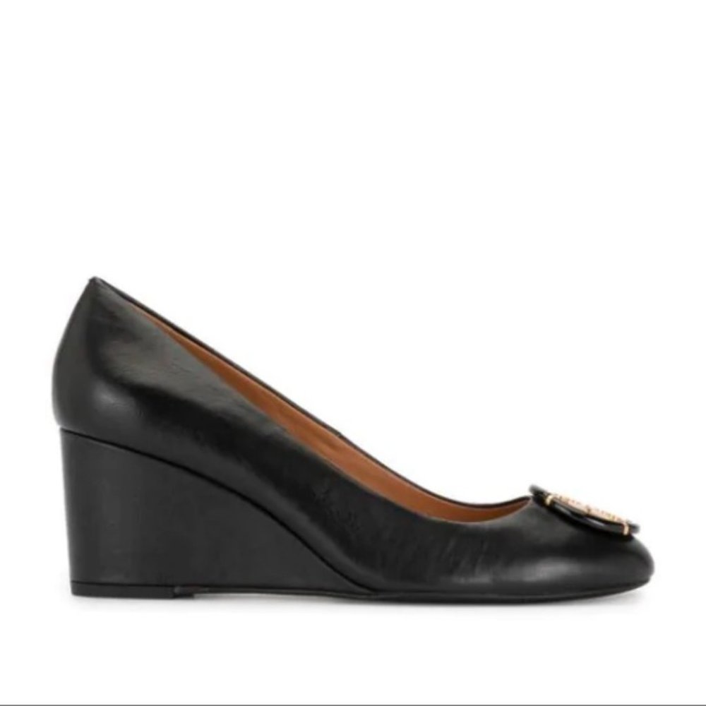 📂 Tory Burch Chelsea 65mm Wedge Pumps Napa Leather Black New In Box w/ Dust Bag_8